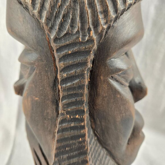Vintage 12" Hand Carved African Tribal‎ Bust Sculpture Wooden Ebony? Duel Sided - Picture 10 of 10